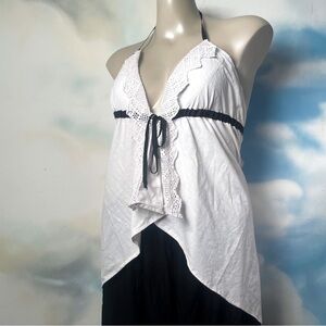 Upcycled vintage crochet-trimmed festival top